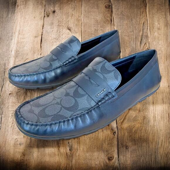 Coach Black Leather Mott Driving Loafers Charcoal Mens Size 7 Fast Shipping - Picture 11 of 11